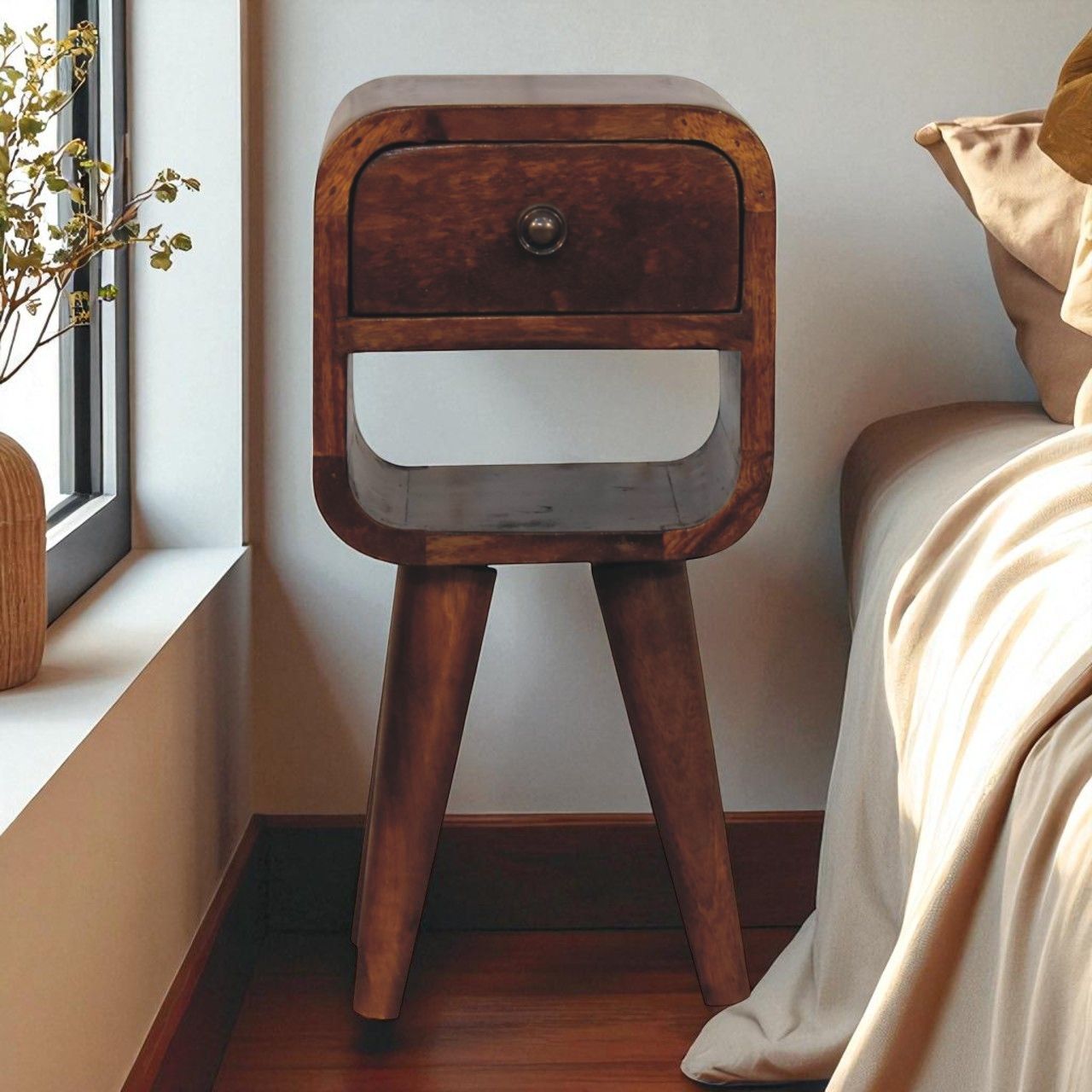 Mini California Curved Nightstand Wth Lower Slot - The Sleep Loft - Online Mattress Showroom NYC