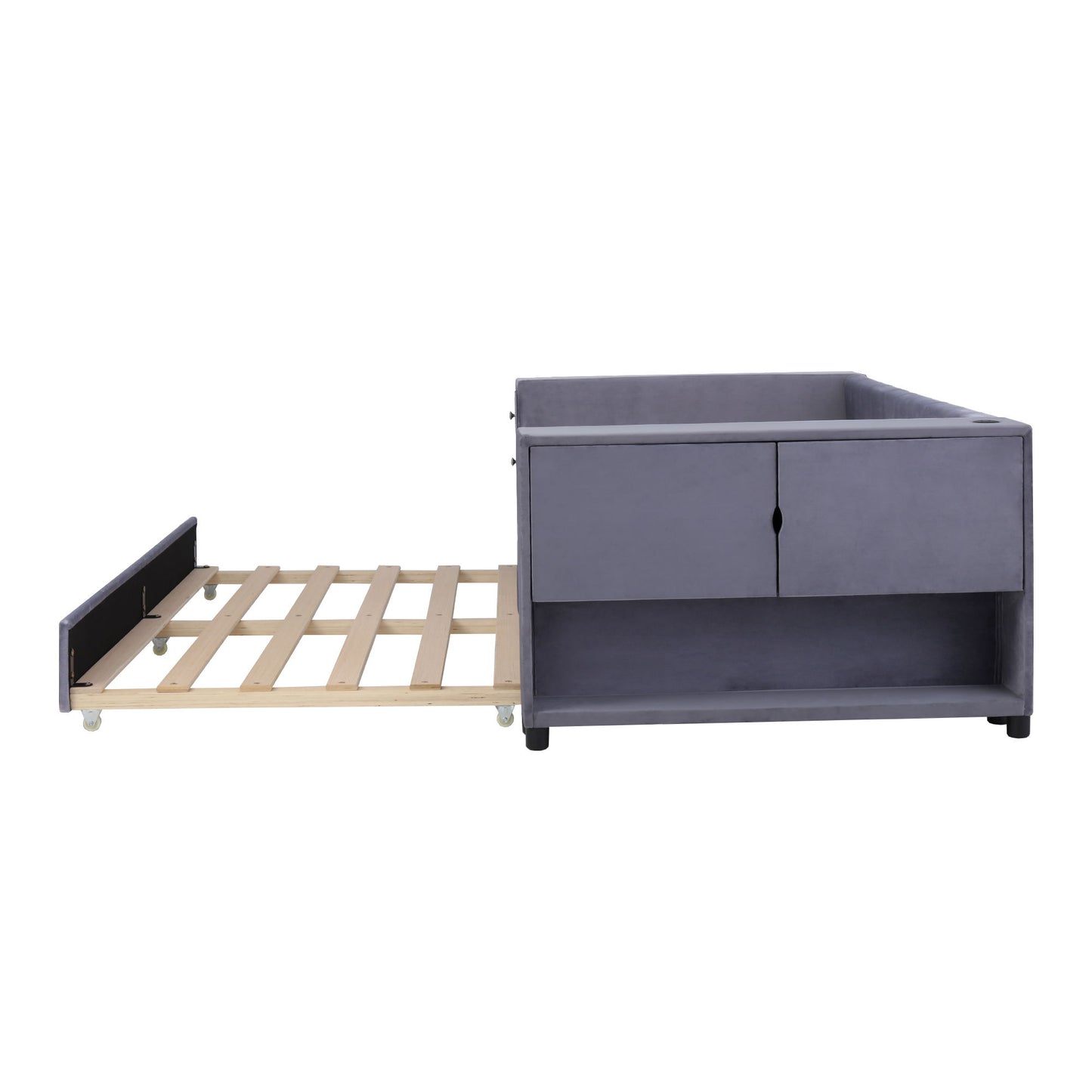 Upholstered Bed With Storage And Twin Trundle, USB Charging Ports - The Sleep Loft - Online Mattress Showroom NYC