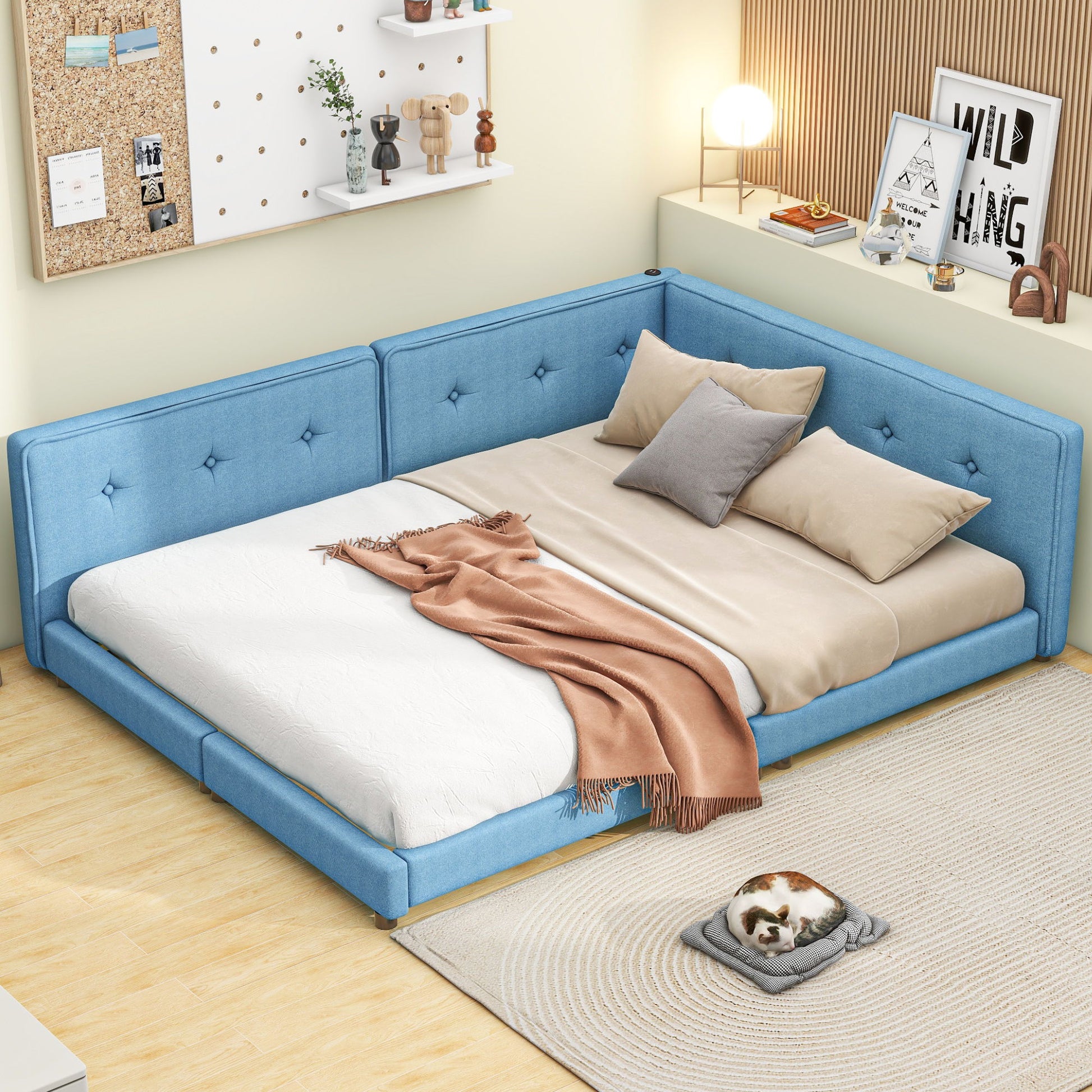 Modern Upholstered Platform Bed With USB Ports And LED Belt - The Sleep Loft - Online Mattress Showroom NYC