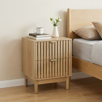 Bedside Table With Grille Design And 2 Drawers, Side Table For Bedroom - Oak - The Sleep Loft - Online Mattress Showroom NYC