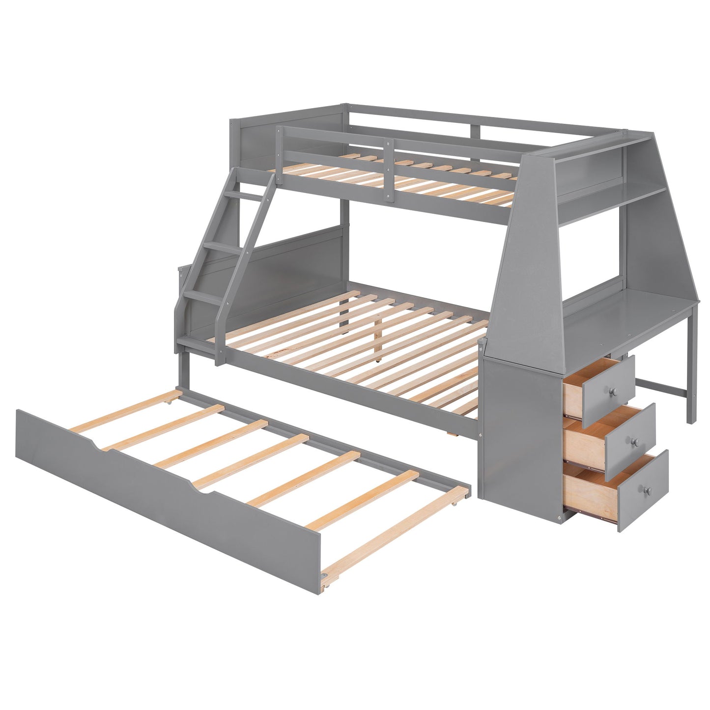 Bunk Bed With Trundle And Built In Desk, 3 Storage Drawers And Shelf - The Sleep Loft - Online Mattress Showroom NYC