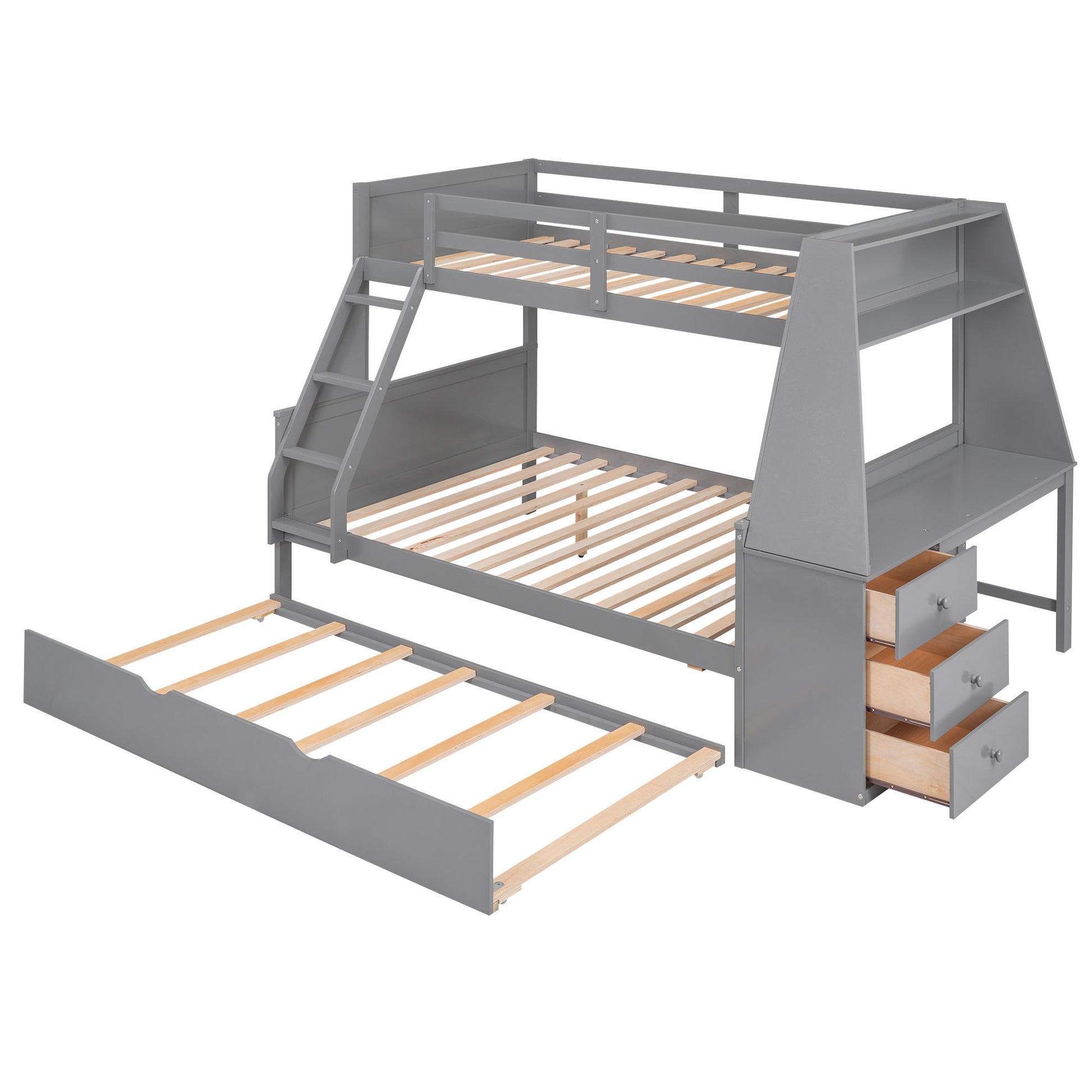 Bunk Bed With Trundle And Built In Desk, 3 Storage Drawers And Shelf - The Sleep Loft - Online Mattress Showroom NYC