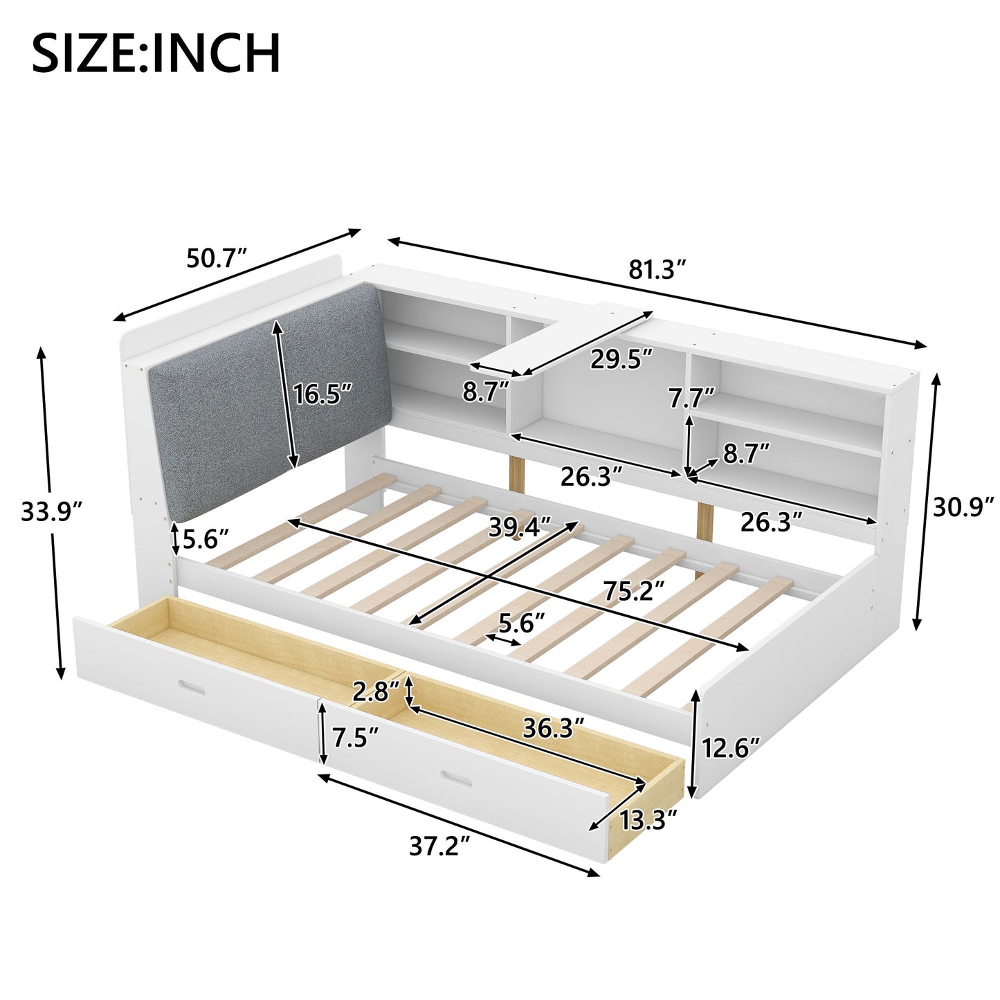 Platform Bed With Storage Headboard, Shelves And 2 Drawers - The Sleep Loft - Online Mattress Showroom NYC