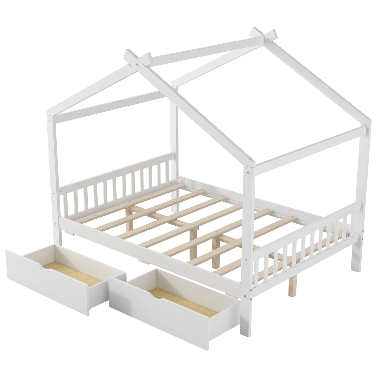 House Style Platform Bed With Headboard, Footboard, 2 Drawers, And Roof Design - The Sleep Loft - Online Mattress Showroom NYC