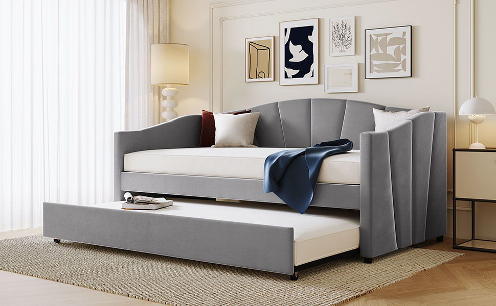 Upholstered Daybed Sofa Bed With Trundle Bed And Wood Slat - The Sleep Loft - Online Mattress Showroom NYC
