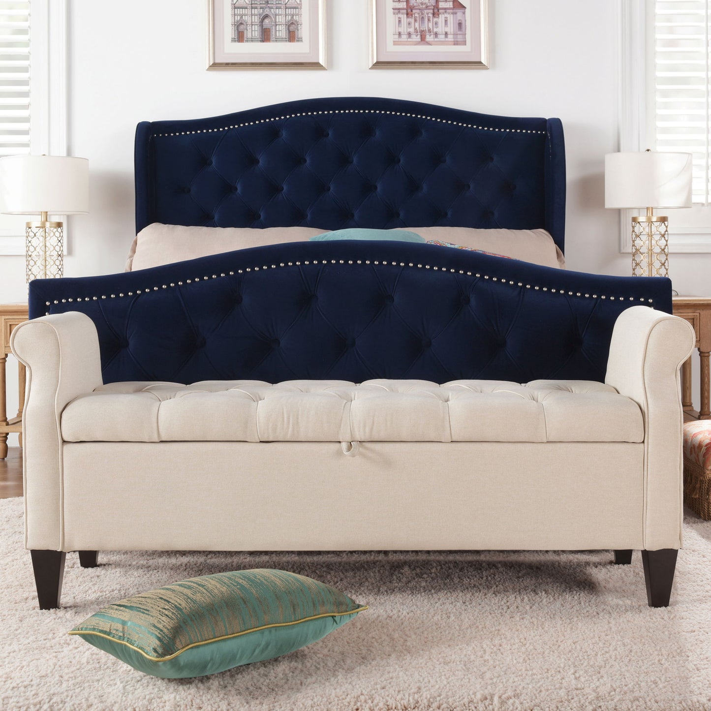 Jacqueline - Tufted Roll Arm Storage Bench - The Sleep Loft - Online Mattress Showroom NYC