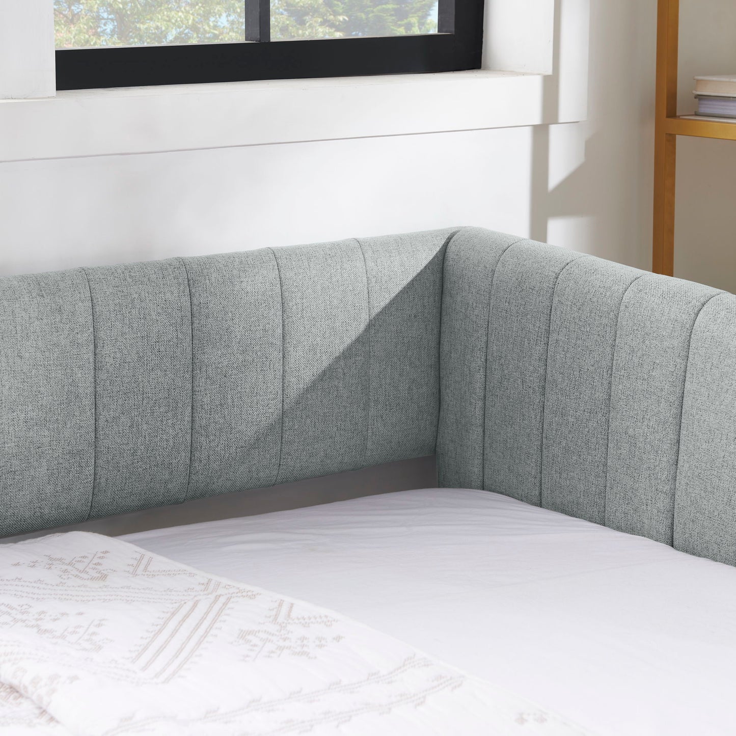 Upholstered Daybed With Trundle With Vertical Stripes - The Sleep Loft - Online Mattress Showroom NYC