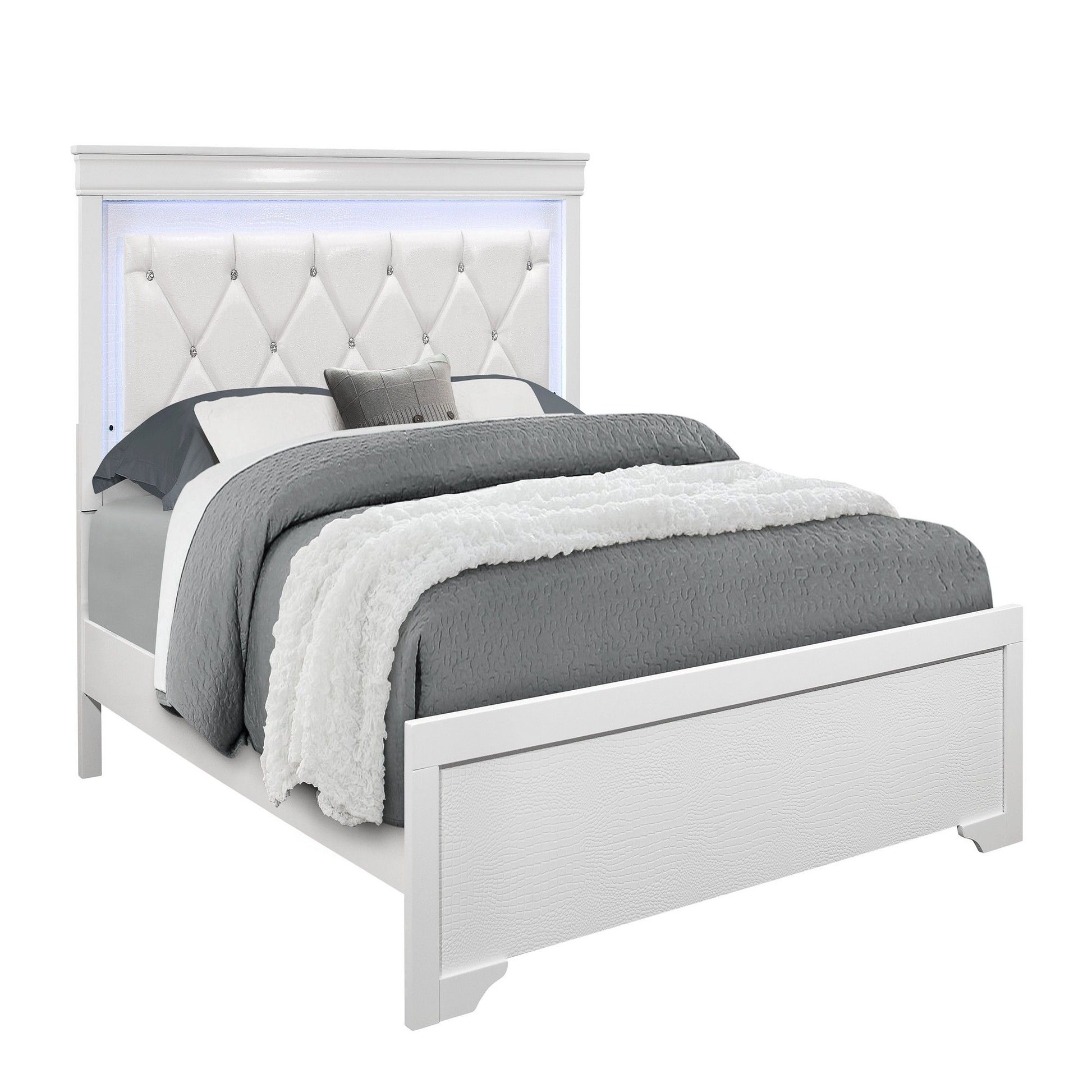 Shaker - Bed With LED Lighting And Crystal Inspired Tufted Headboard - The Sleep Loft - Online Mattress Showroom NYC