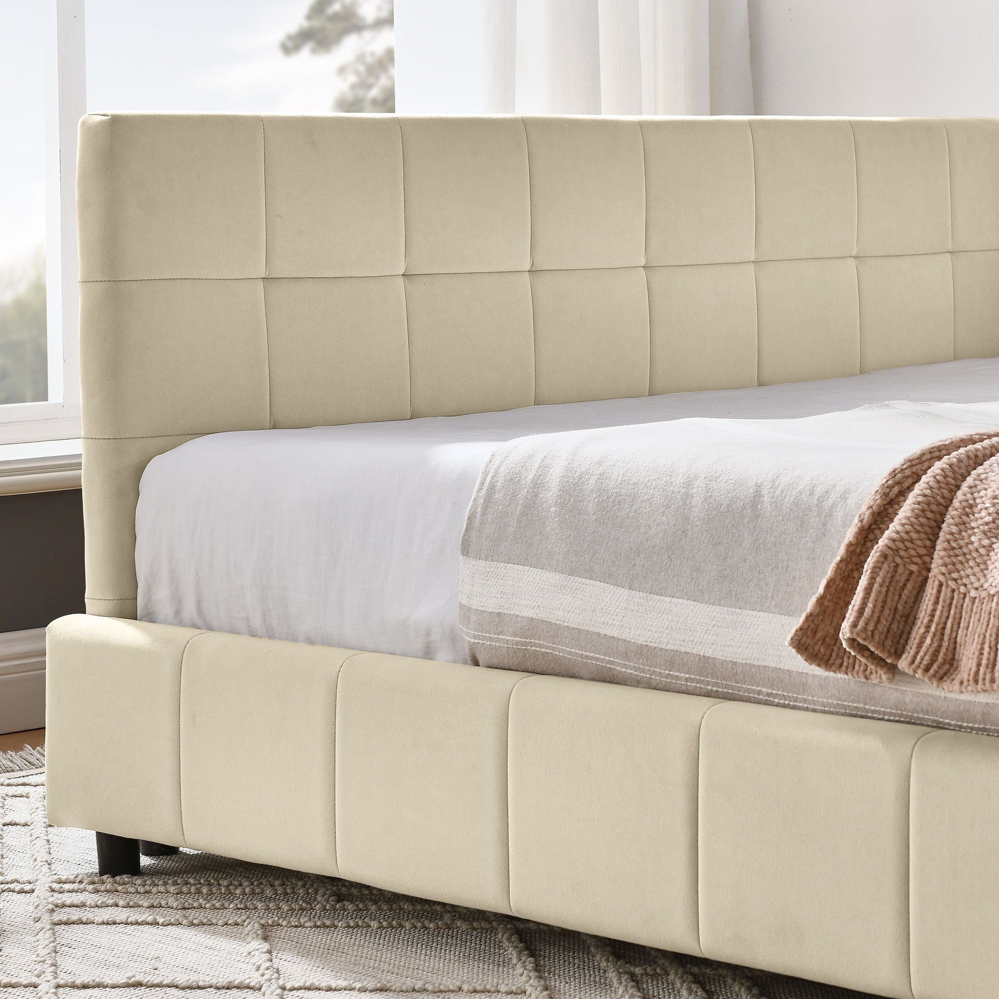Mid-Century Storage Upholstered Tufted Bed Frame With Backrest And Armrests - The Sleep Loft - Online Mattress Showroom NYC