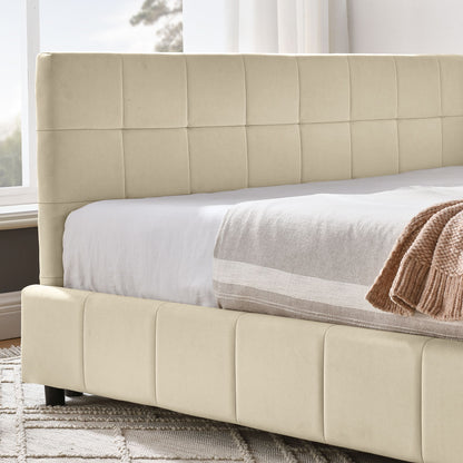 Mid-Century Storage Upholstered Tufted Bed Frame With Backrest And Armrests - The Sleep Loft - Online Mattress Showroom NYC