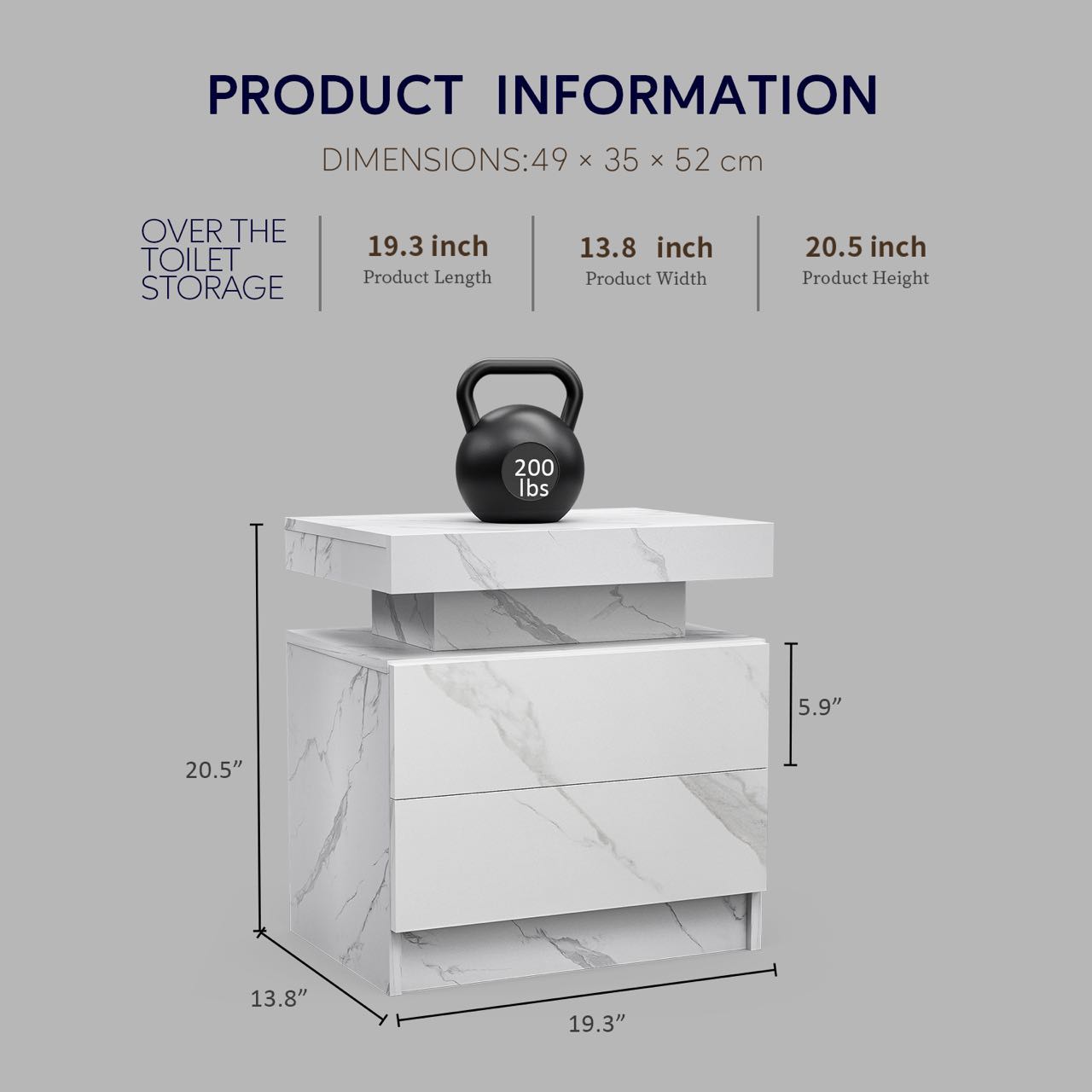 Nightstand LED, Bedside Table Cabinet With 2 Drawers For Bedroom - The Sleep Loft - Online Mattress Showroom NYC