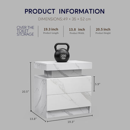 Nightstand LED, Bedside Table Cabinet With 2 Drawers For Bedroom - The Sleep Loft - Online Mattress Showroom NYC