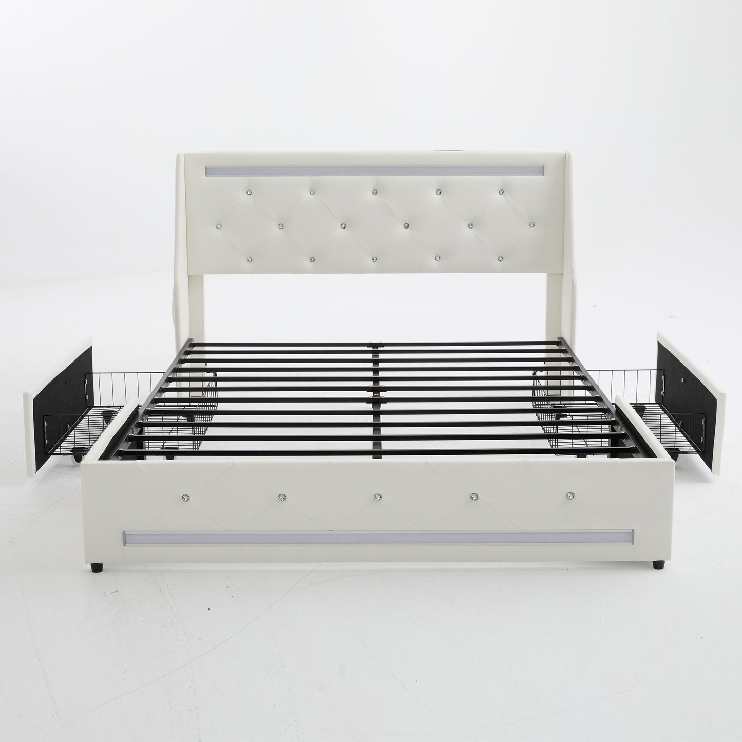 Wingback Upholstered Bed Frame With LED Lights, Charging Station - The Sleep Loft - Online Mattress Showroom NYC