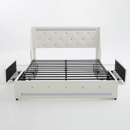 Wingback Upholstered Bed Frame With LED Lights, Charging Station - The Sleep Loft - Online Mattress Showroom NYC