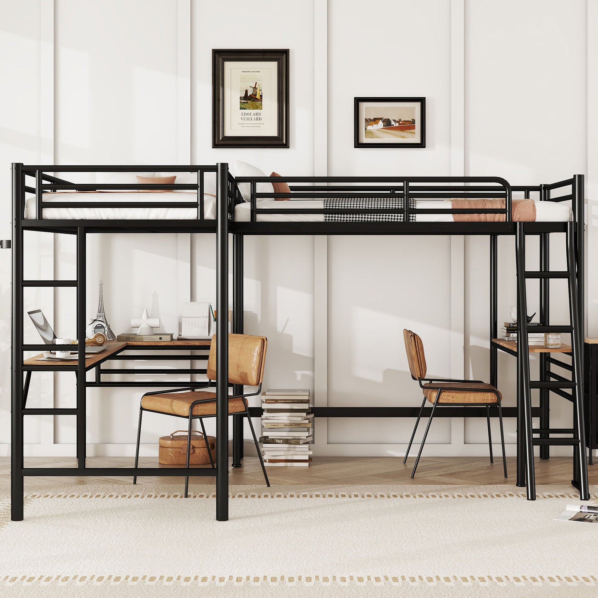 Twin Loft Bed With 2 Built In Desks, Mission Style - Black - The Sleep Loft - Online Mattress Showroom NYC