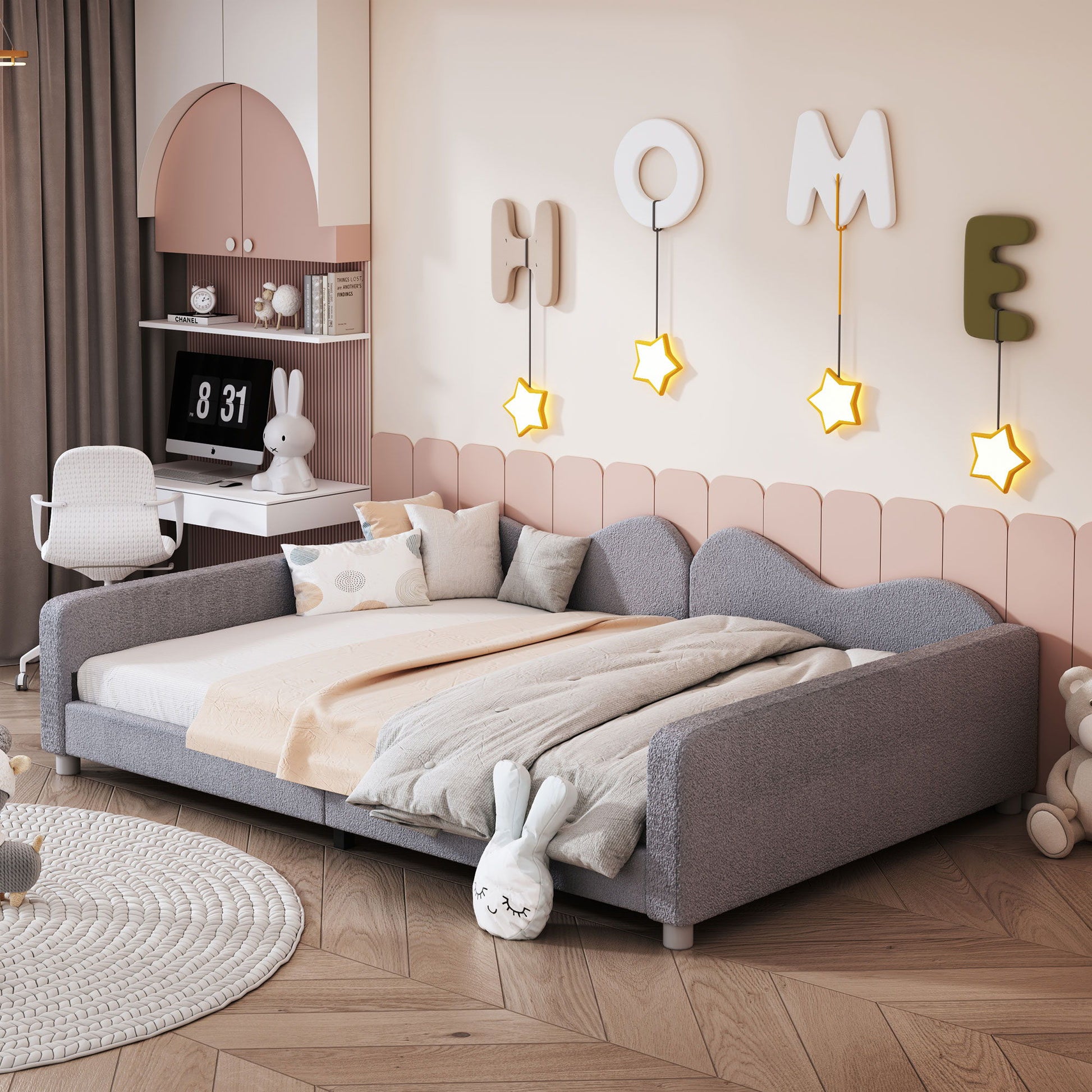 Upholstered Daybed, Sherpa Fabric Sofabed With Cloud-Shaped Backrest - The Sleep Loft - Online Mattress Showroom NYC