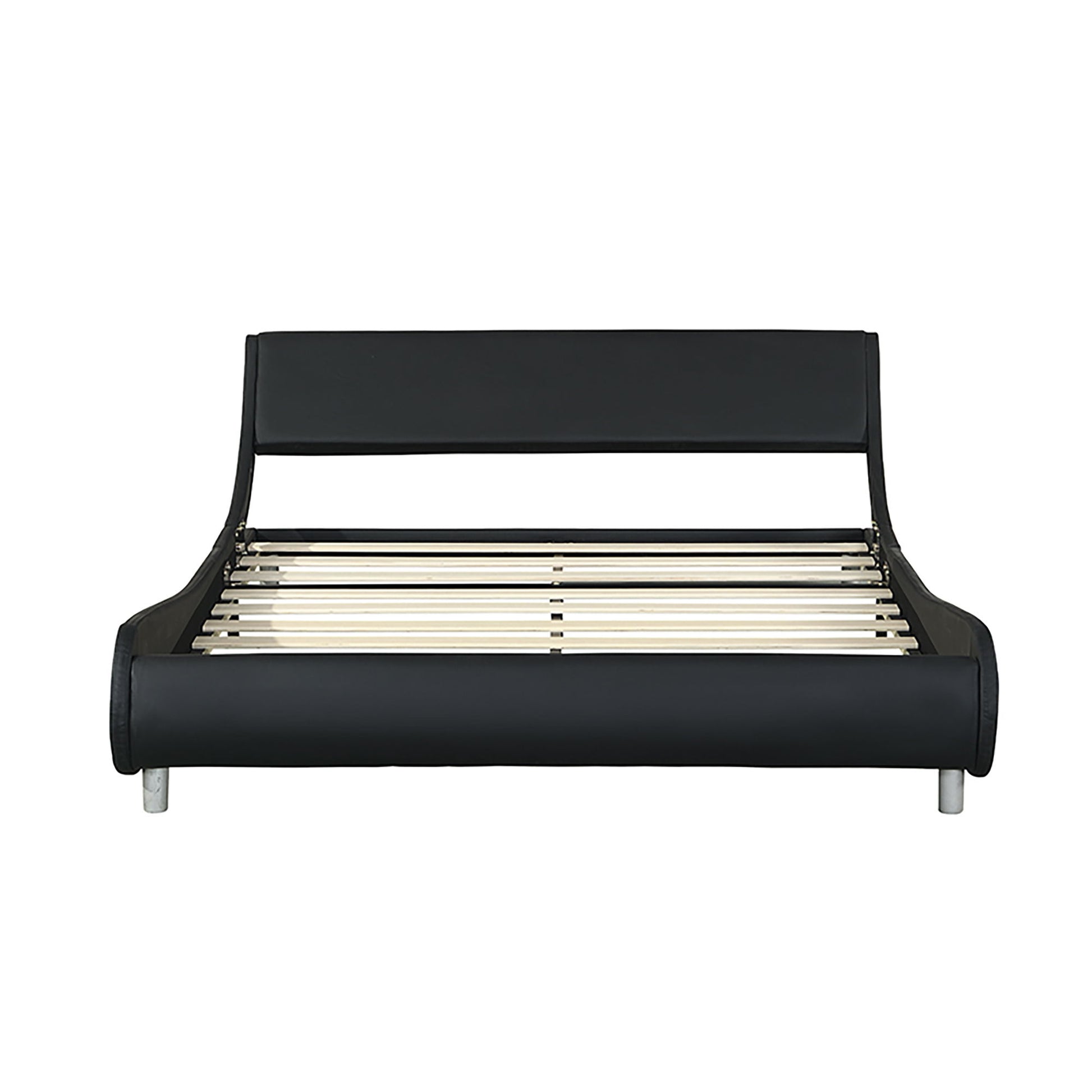 Queen Size Upholstered Platform Bed Frame, LED Lighting With Remote Controller And App, Curve Design, Wood Slat Support, No Box Spring Needed - Black - The Sleep Loft - Online Mattress Showroom NYC