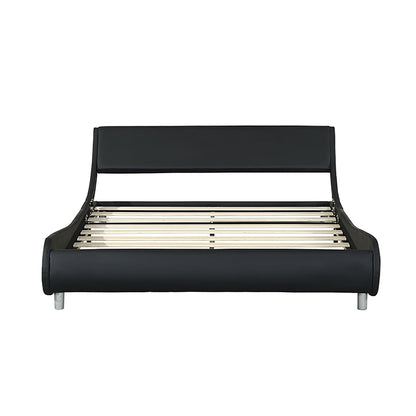 Queen Size Upholstered Platform Bed Frame, LED Lighting With Remote Controller And App, Curve Design, Wood Slat Support, No Box Spring Needed - Black - The Sleep Loft - Online Mattress Showroom NYC
