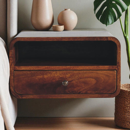 Curved Upper Slot Floating Nightstand - The Sleep Loft - Online Mattress Showroom NYC