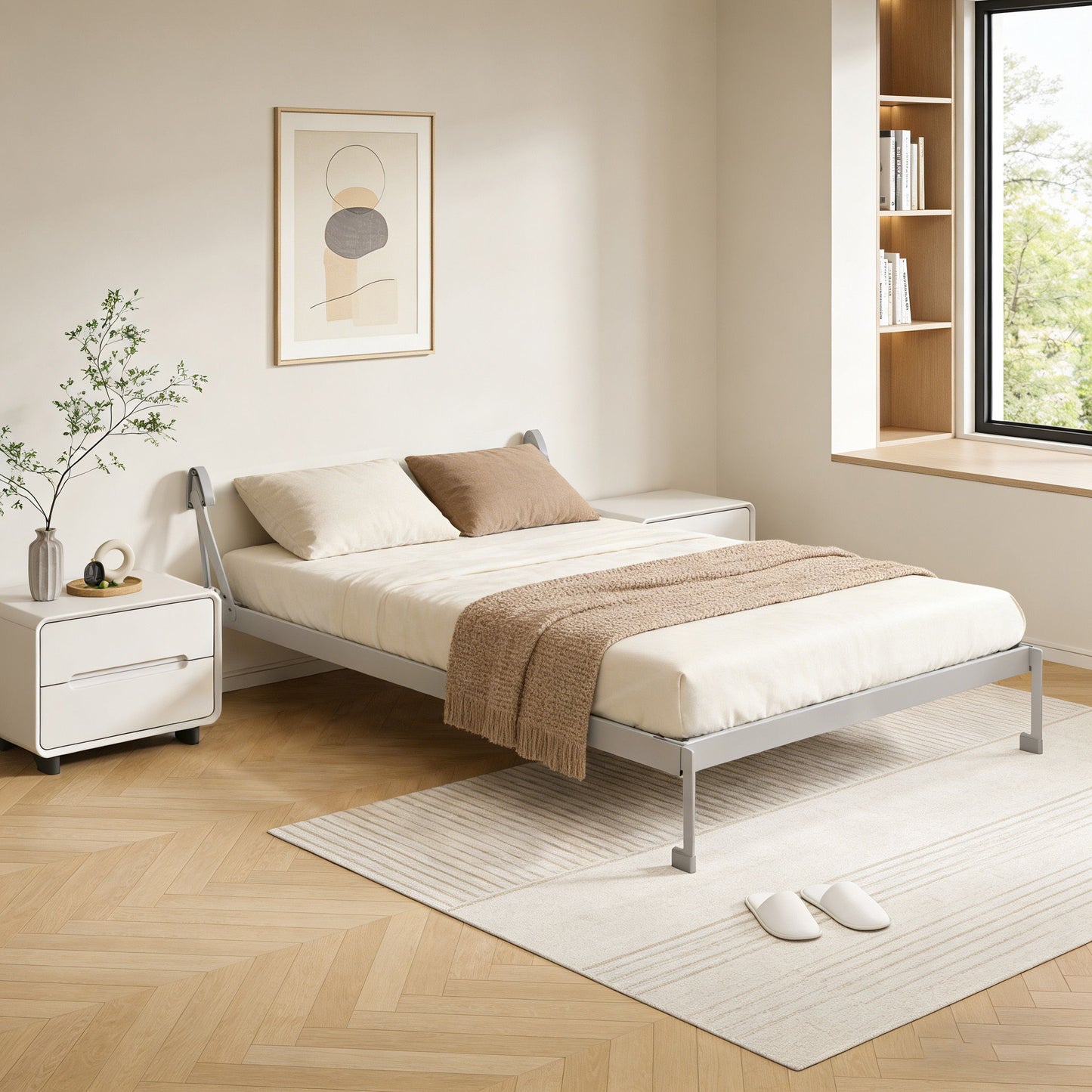 Queen Size Vertical Murphy Wall Cabinet Folding Bed With Automatic Legs - Gray - The Sleep Loft - Online Mattress Showroom NYC