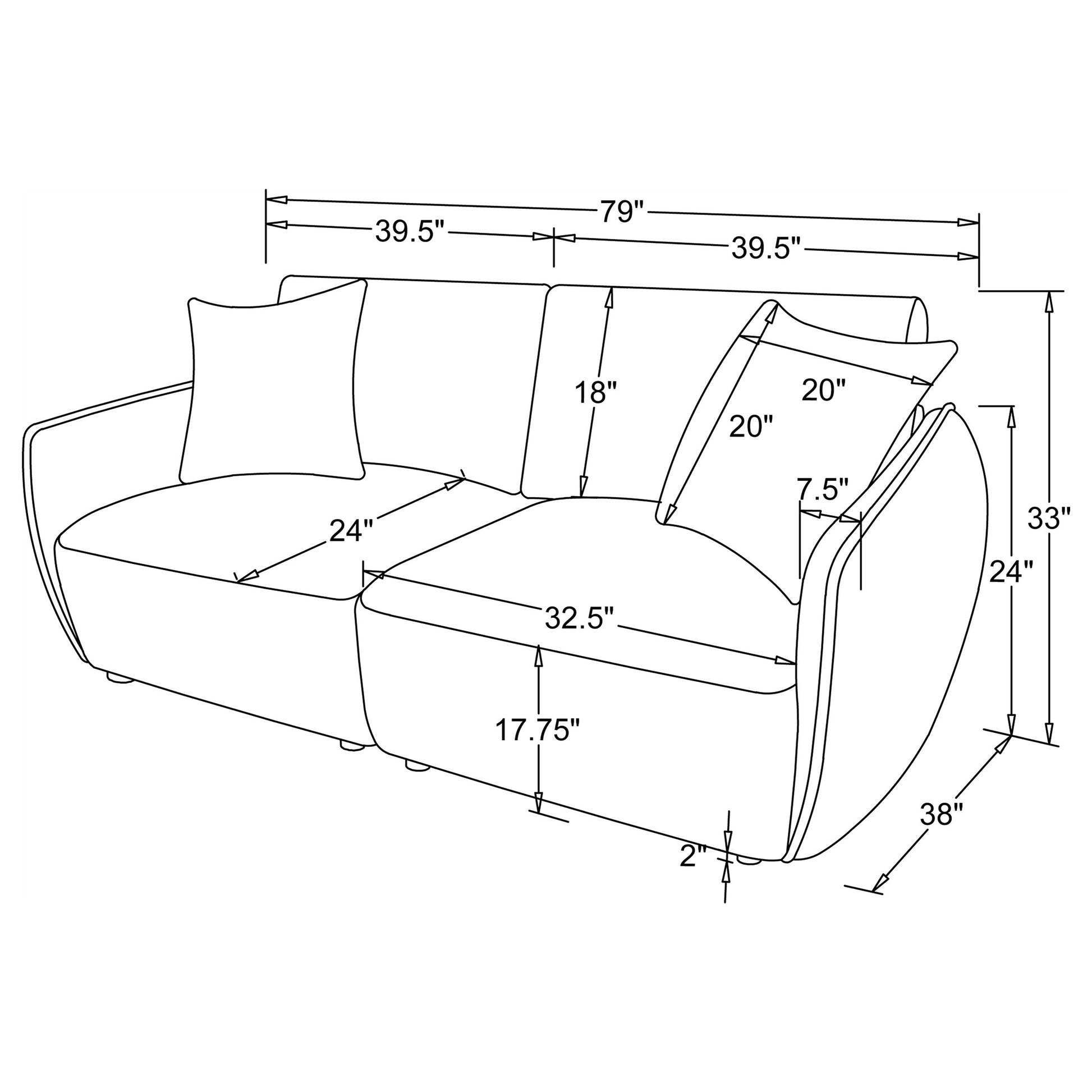 Elysia Fabric Upholstered Modular Lounge Loveseat Coral