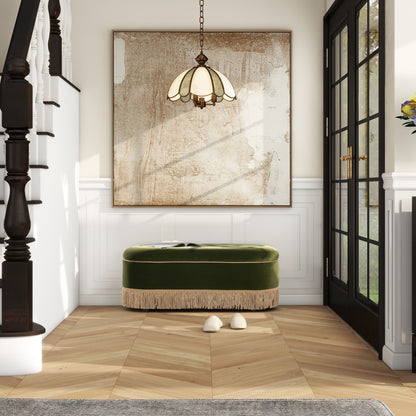 Melinda - Oval Tufted Bullion Fringe Storage Bench - The Sleep Loft - Online Mattress Showroom NYC