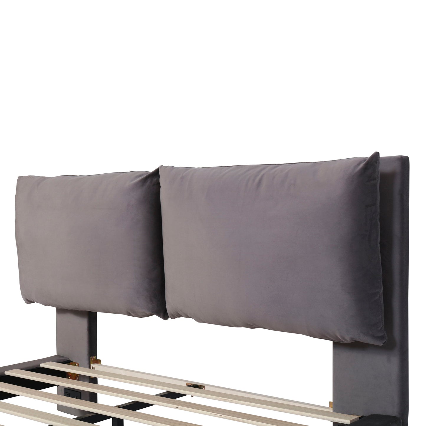 Upholstered Platform Bed With Sensor Light And 2 Large Backrests, With 2 Sets Of USB Port And Socket On Each Rear Bed Leg - The Sleep Loft - Online Mattress Showroom NYC