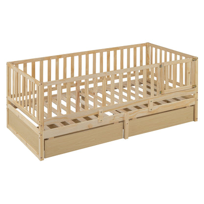 Daybed With Fence Guardrails And 2 Drawers, Split Into Independent Floor Bed & Daybed - The Sleep Loft - Online Mattress Showroom NYC