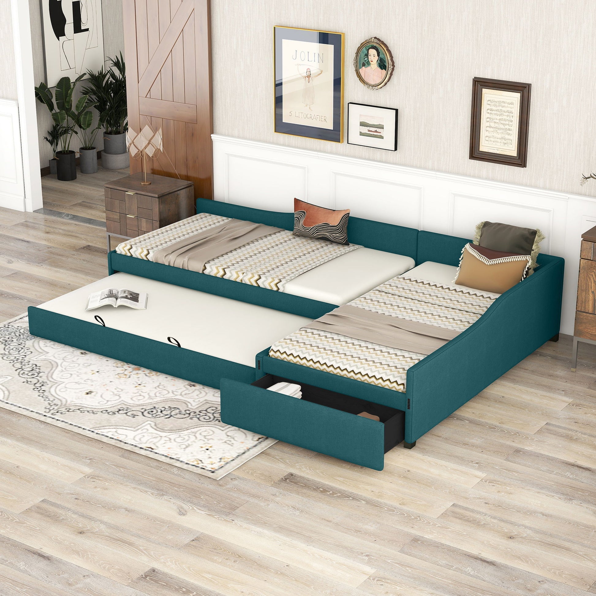 Upholstered Double Daybed With Trundle And Drawer - The Sleep Loft - Online Mattress Showroom NYC