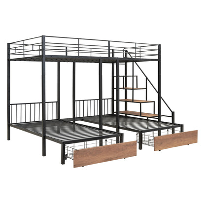 Full Over Twin-Twin Triple Bunk Bed With Drawers And Staircase - Black - The Sleep Loft - Online Mattress Showroom NYC