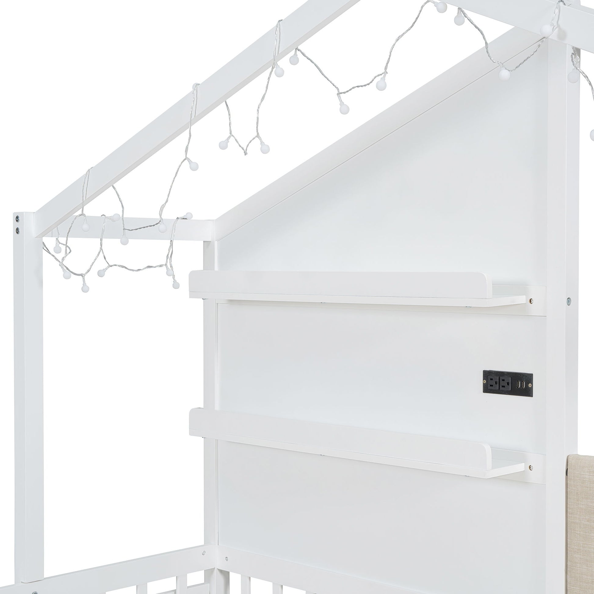 House Bed With Upholstered Sofa, Wireless Charging Station, Shelves And 2 Drawers - The Sleep Loft - Online Mattress Showroom NYC