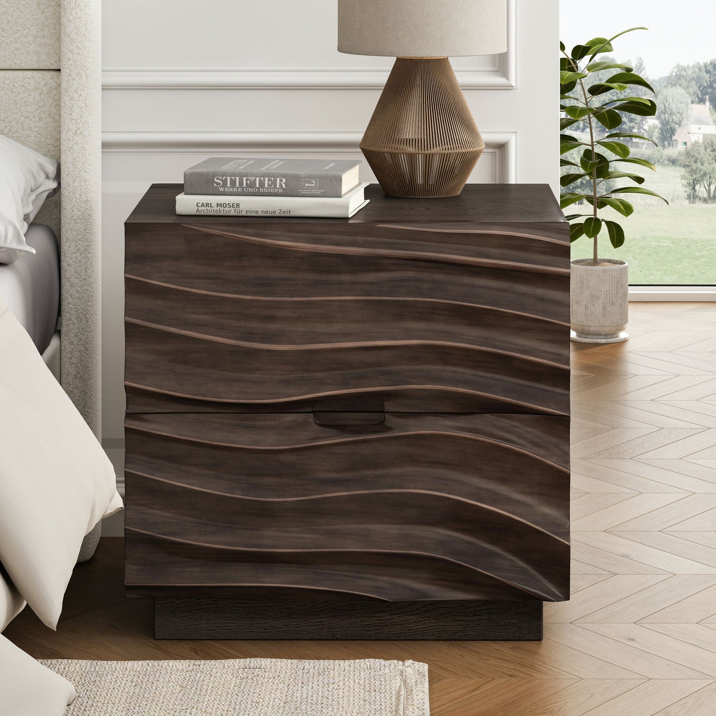 Nightstand With 2 Drawers, No Handles