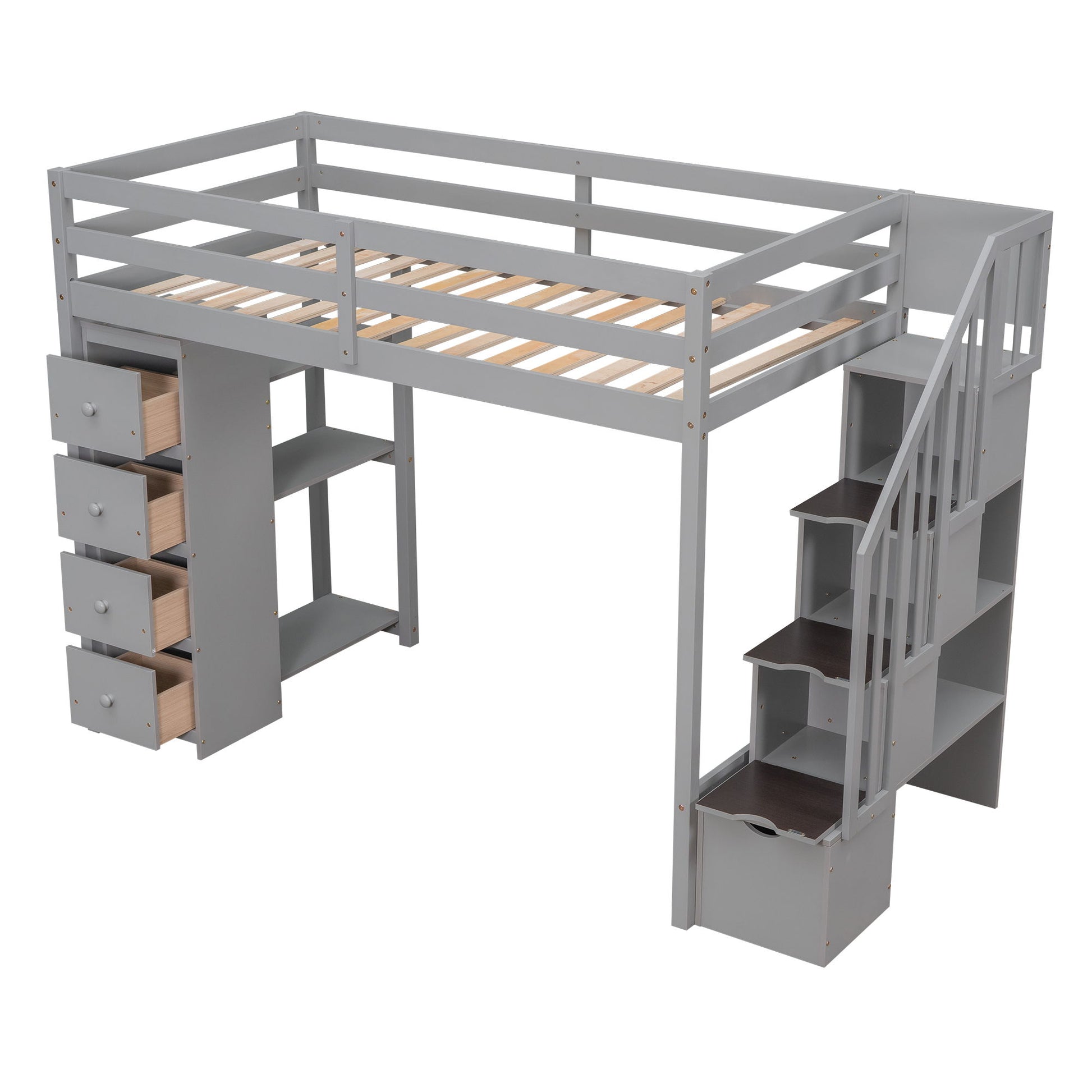 Loft Bed With Storage Drawers And Stairs With Shelves - The Sleep Loft - Online Mattress Showroom NYC