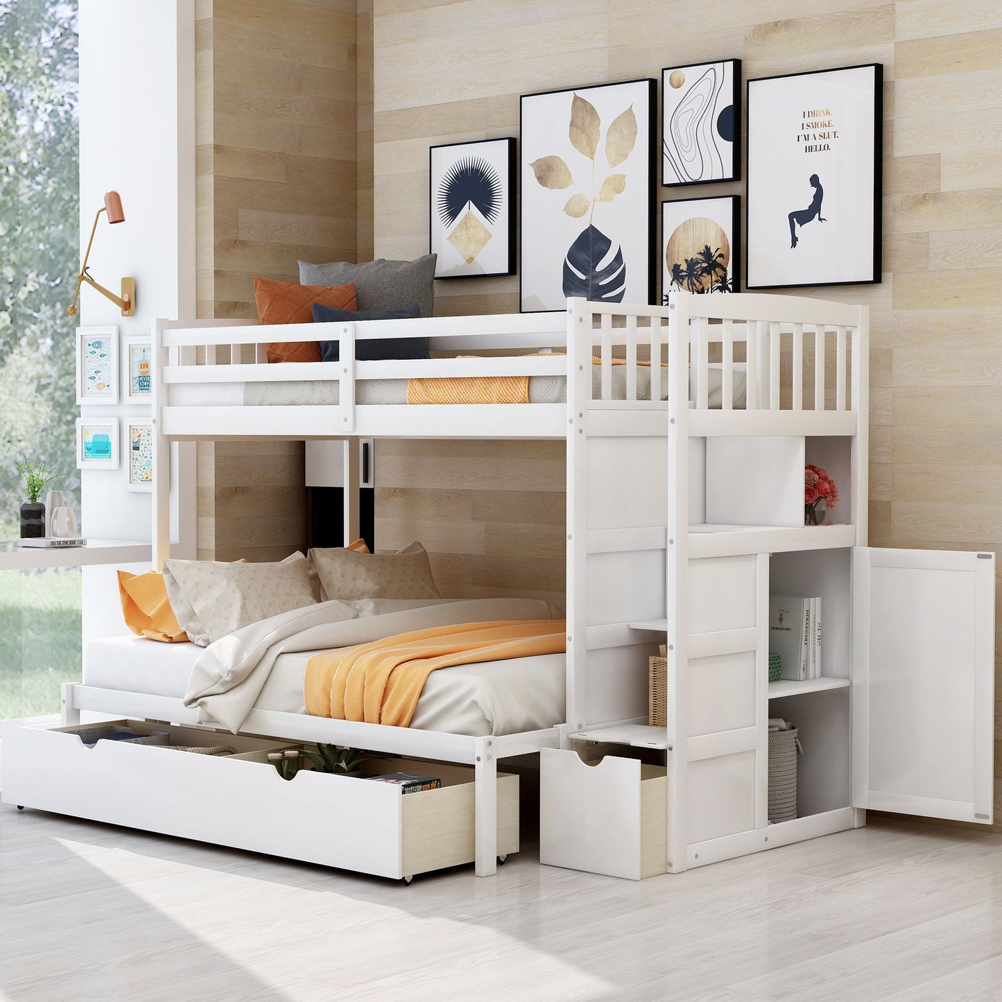 Bunk Bed, Convertible Bottom Bed, Storage Shelves And Drawers - The Sleep Loft - Online Mattress Showroom NYC