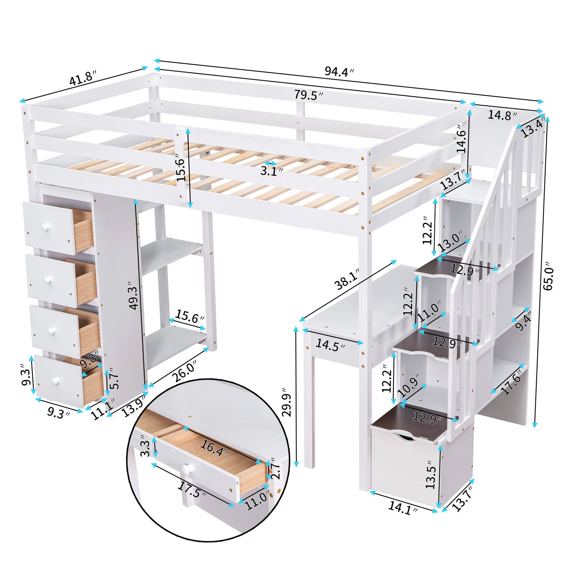 Loft Bed With Storage Drawers, Desk And Stairs With Shelves - The Sleep Loft - Online Mattress Showroom NYC