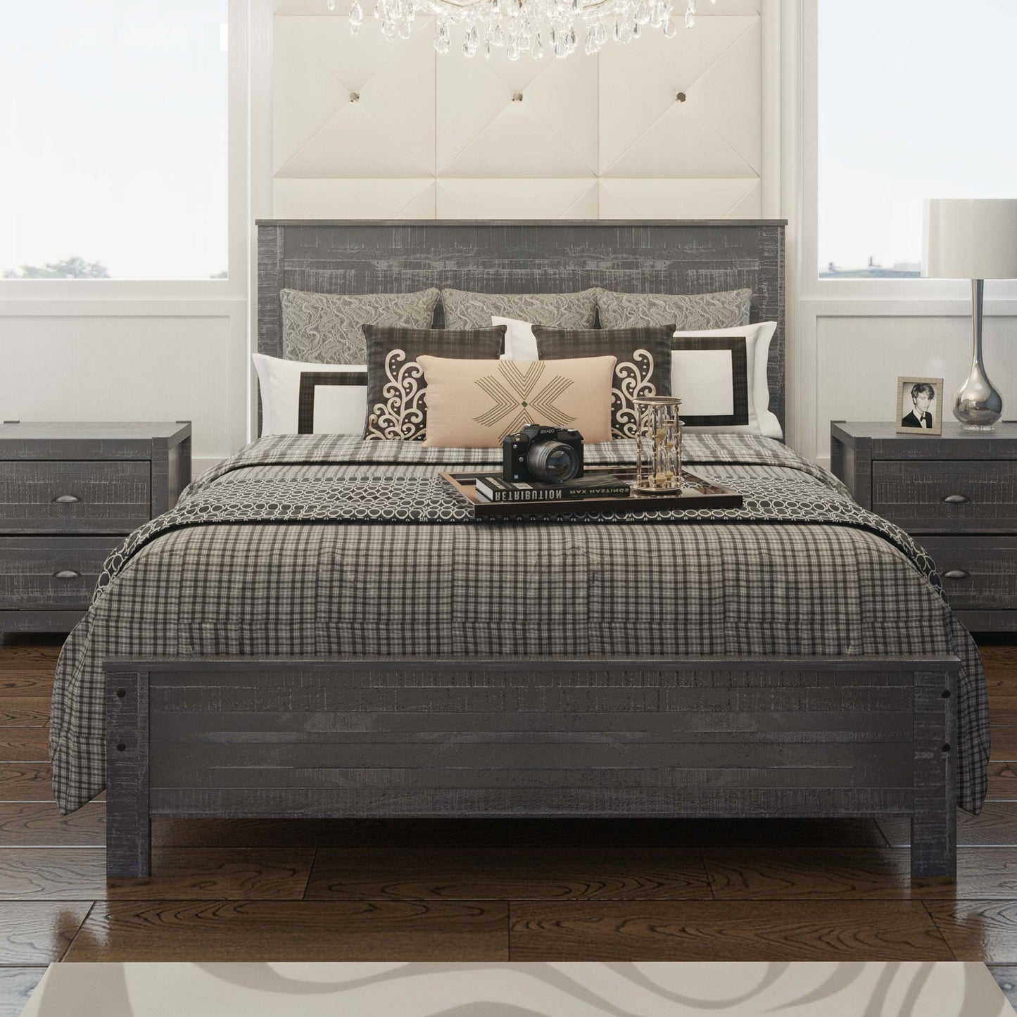 Albany - Bed Frame With Headboard, Heavy Duty Modern Rustic Design - The Sleep Loft - Online Mattress Showroom NYC
