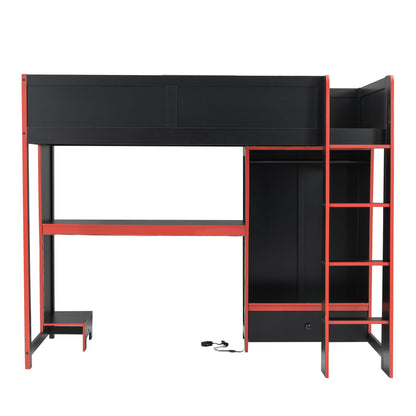 Gaming Loft Bed With Built In Desk, Wardrobe, LED Lighting And Drawer - The Sleep Loft - Online Mattress Showroom NYC