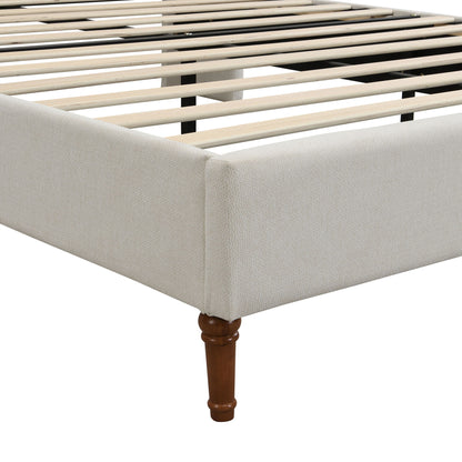 Modern Upholstered Platform Bed With Wave Shaped Headboard