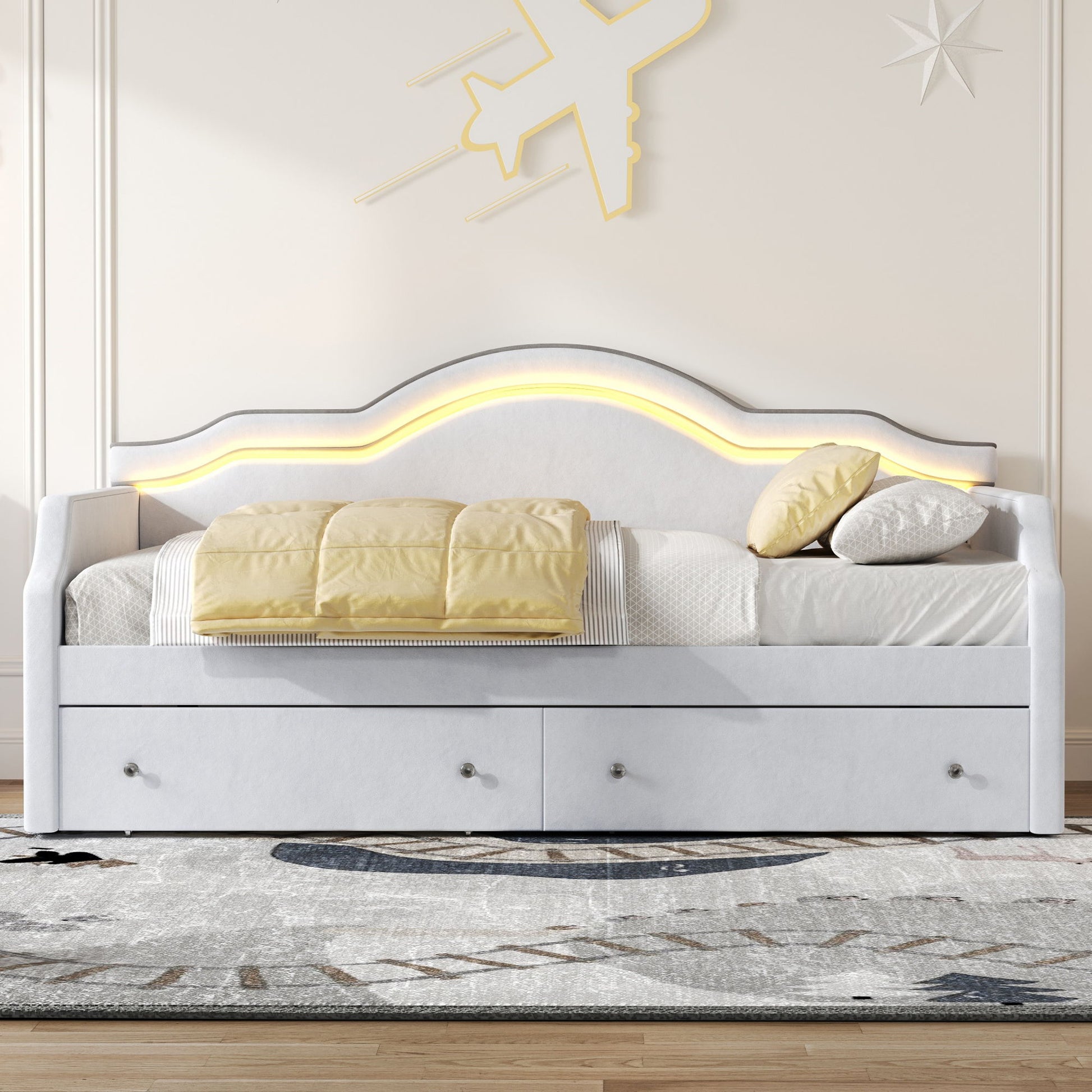 Upholstered Daybed With LED Lights And 2 Drawersme - The Sleep Loft - Online Mattress Showroom NYC