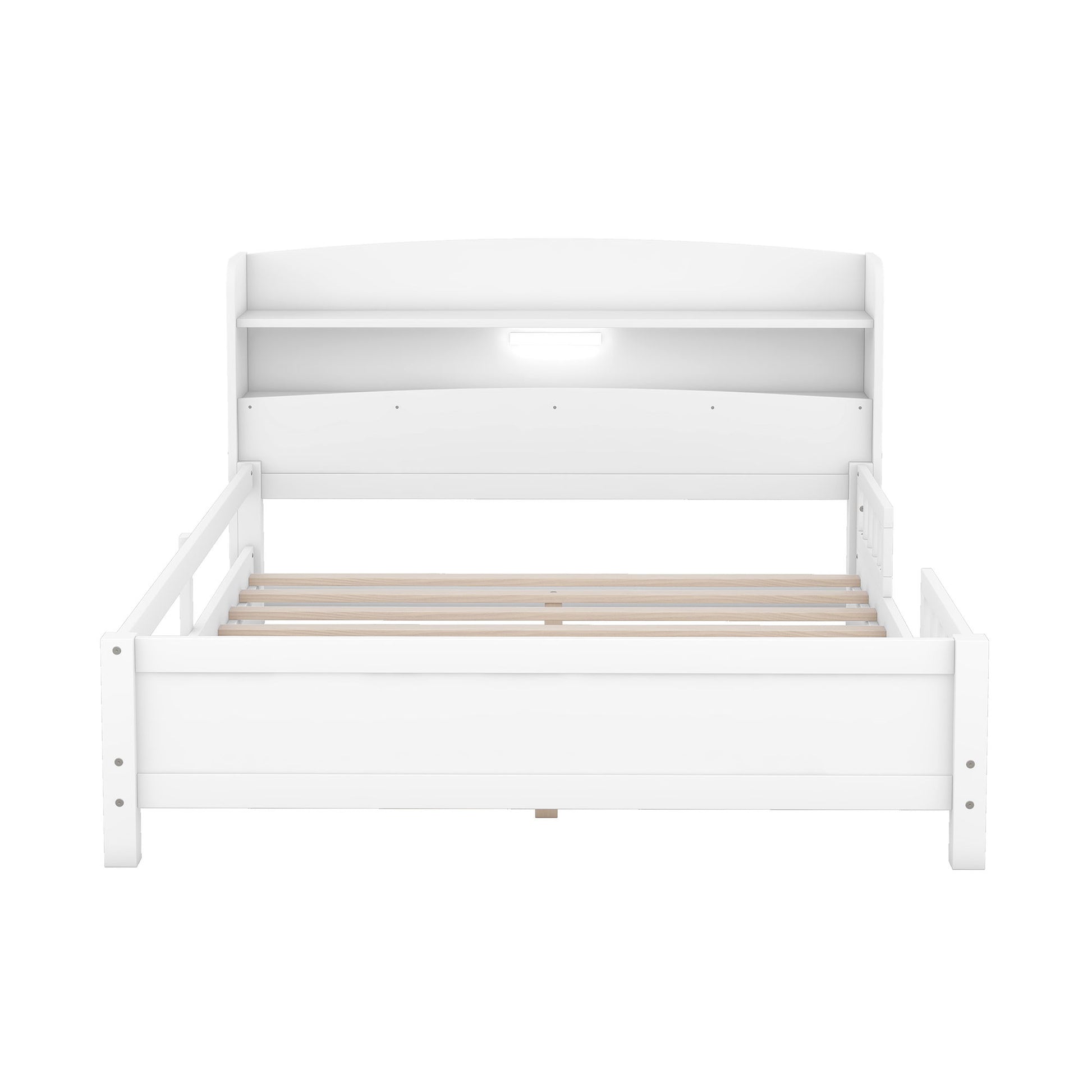 Wood Platform Bed With Built In LED Light, Storage Headboard And Guardrail - The Sleep Loft - Online Mattress Showroom NYC