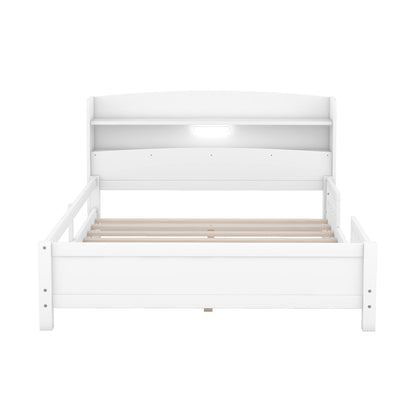 Wood Platform Bed With Built In LED Light, Storage Headboard And Guardrail - The Sleep Loft - Online Mattress Showroom NYC