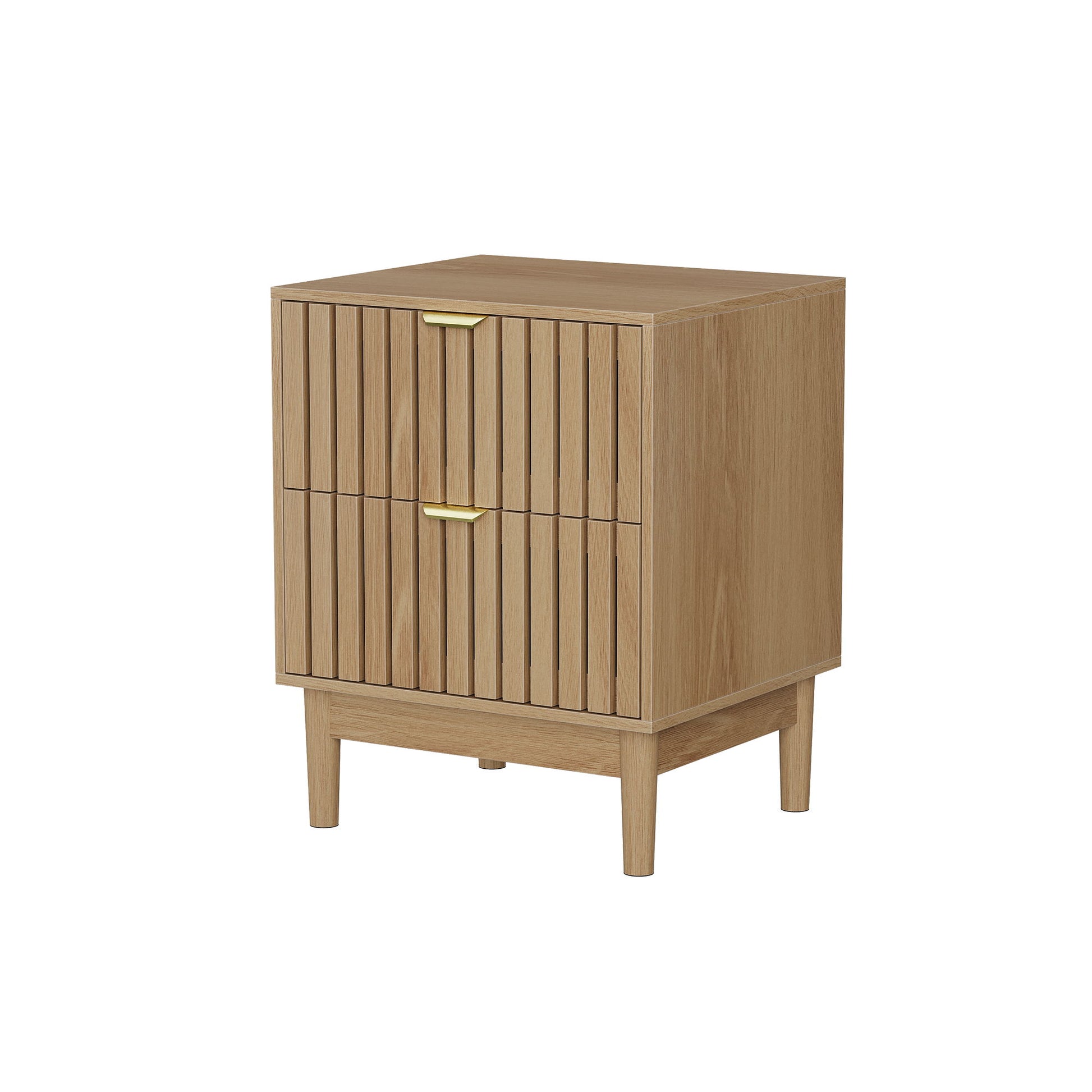 Bedside Table With Grille Design And 2 Drawers, Side Table For Bedroom - Oak - The Sleep Loft - Online Mattress Showroom NYC