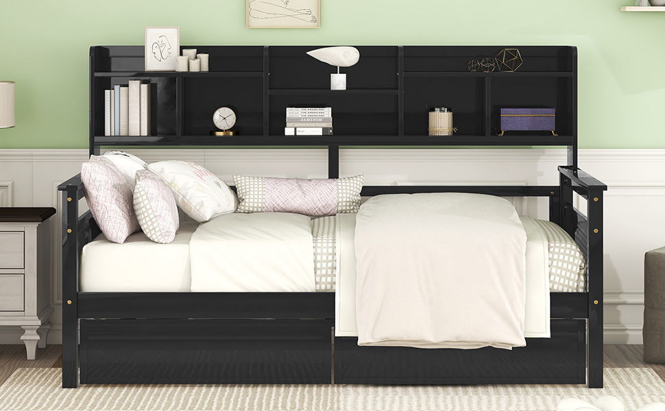 Daybed, Slat Support, With Bedside Shelves And 2 Drawers - The Sleep Loft - Online Mattress Showroom NYC