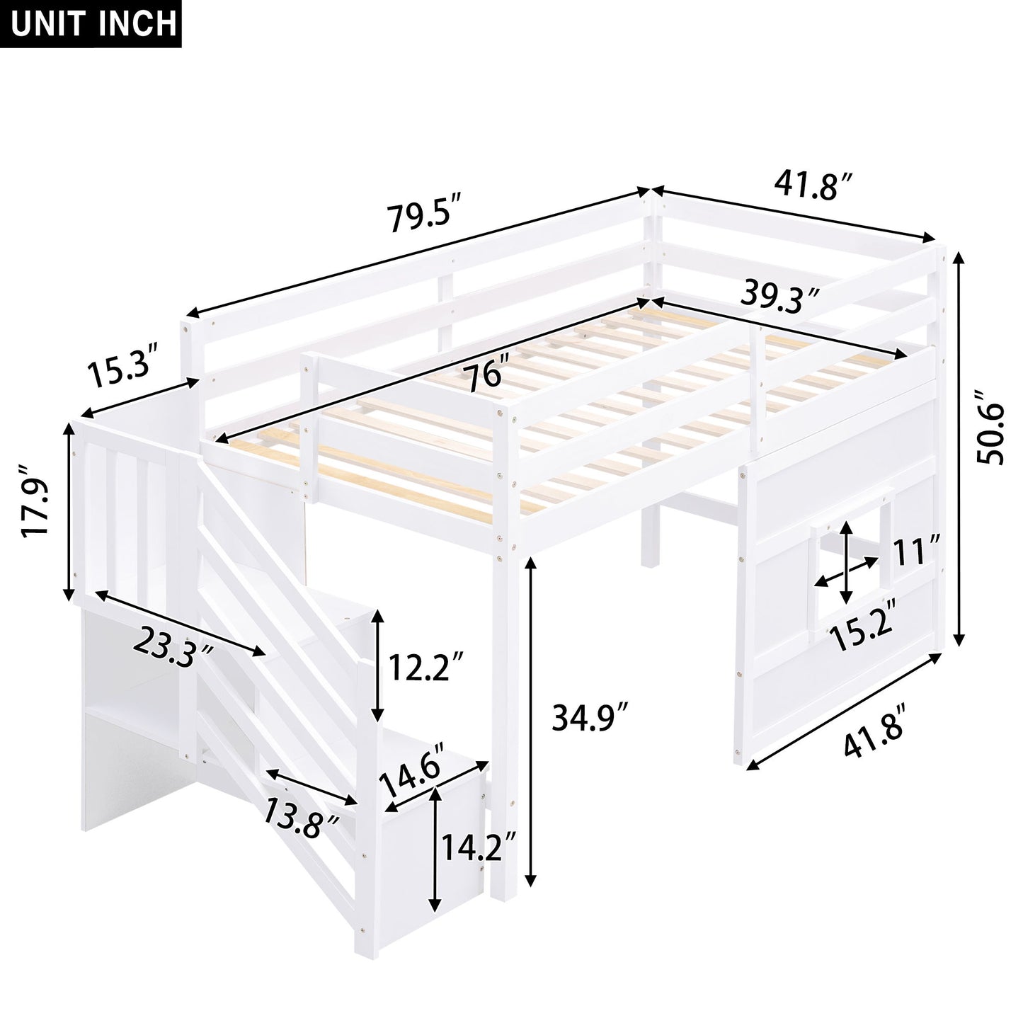 Loft Bed With Storage Staircase, Window & LED Light - The Sleep Loft - Online Mattress Showroom NYC