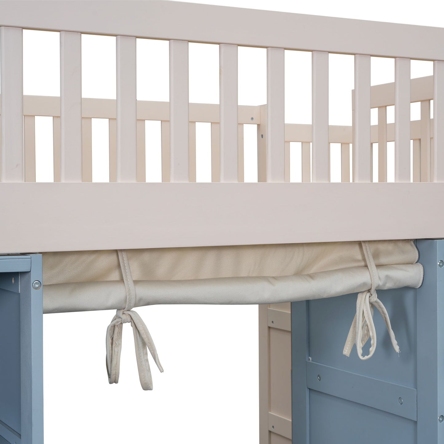 Full Size Loft Bed With 2 Four Layer Storage Cabinets And Curtain With Built In Staircase And Privacy Curtain - White - The Sleep Loft - Online Mattress Showroom NYC