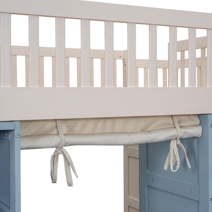 Full Size Loft Bed With 2 Four Layer Storage Cabinets And Curtain With Built In Staircase And Privacy Curtain - White - The Sleep Loft - Online Mattress Showroom NYC