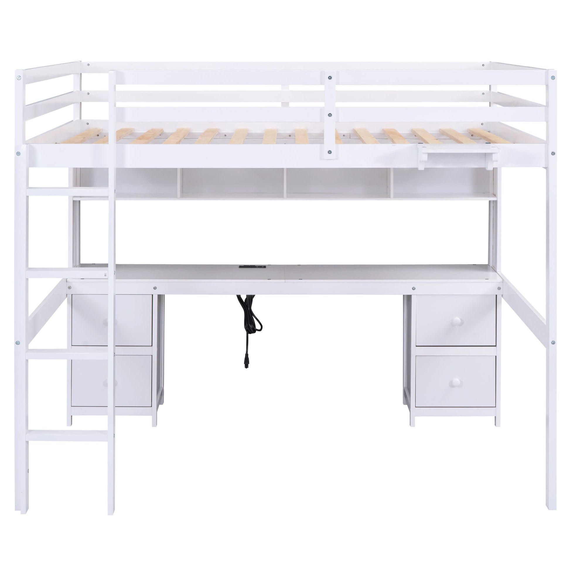 Full Size Loft Bed With Desk, Cabinets, Drawers, Charging Station And Bedside Tray, Sturdy Frame, No Box Spring Required - White - The Sleep Loft - Online Mattress Showroom NYC