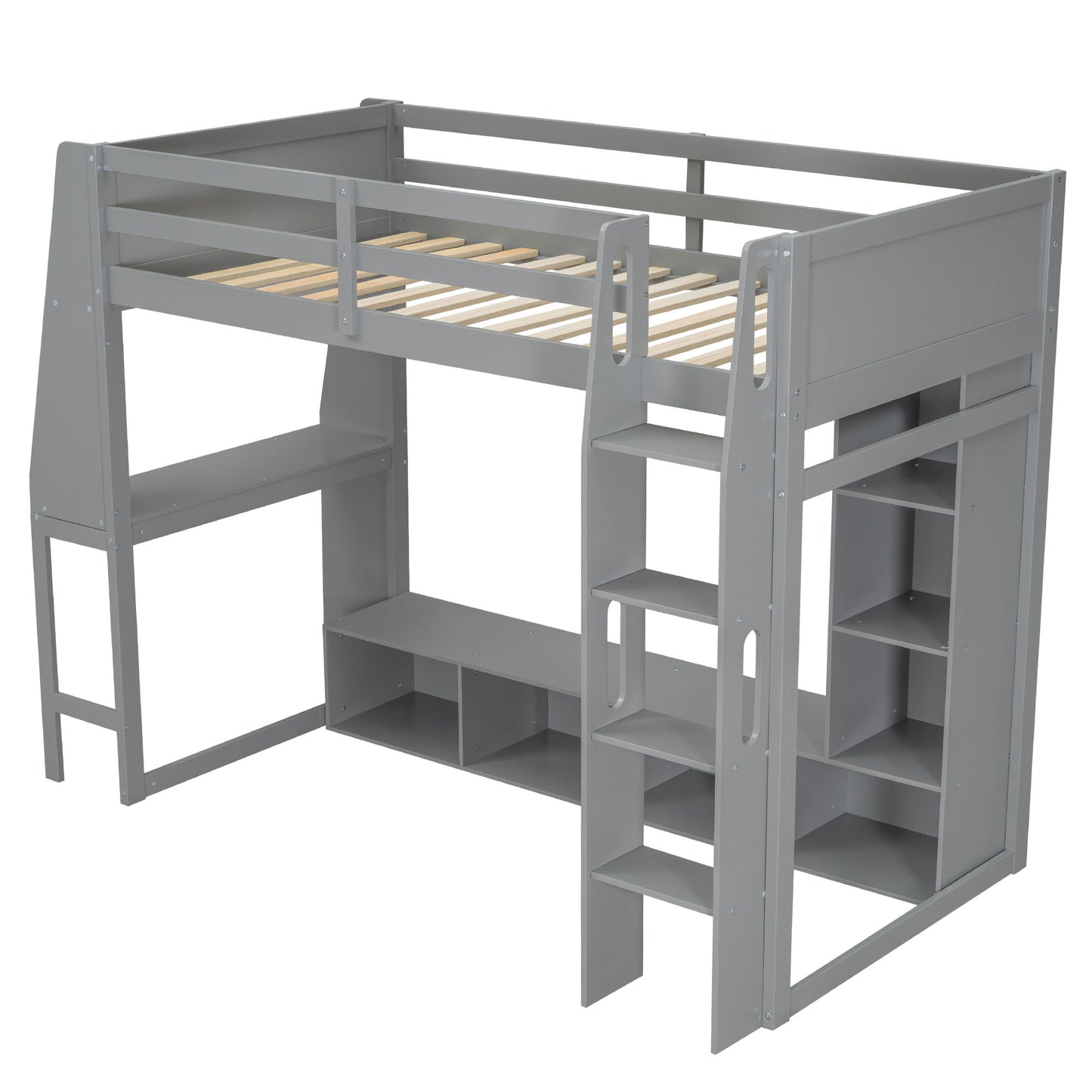 Gaming Loft Bed With Desk, Multi Storage Shelves, LED Lighting, And Hanging Clothes Rack - The Sleep Loft - Online Mattress Showroom NYC