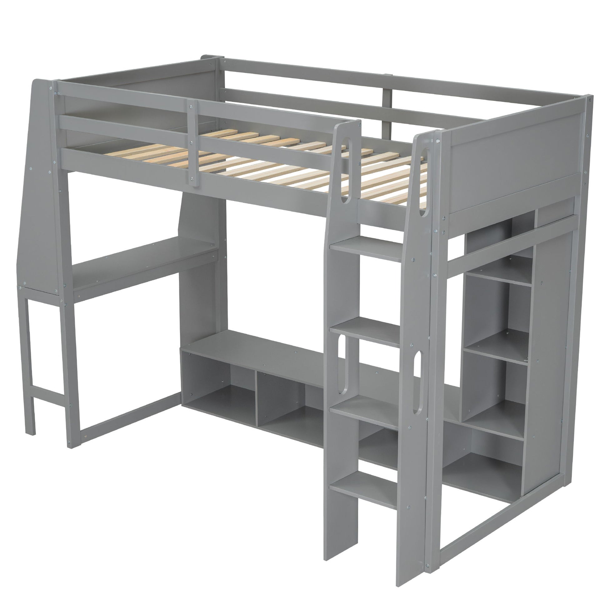 Gaming Loft Bed With Desk, Multi Storage Shelves, LED Lighting, And Hanging Clothes Rack - The Sleep Loft - Online Mattress Showroom NYC