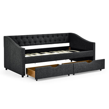 Upholstered Tufted Daybed With 2 Drawers, Waved Arms - The Sleep Loft - Online Mattress Showroom NYC